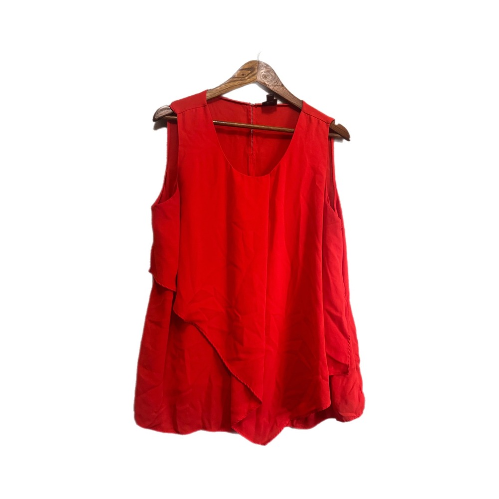 Worthington Blouse Women 1X Red Excellent Layered Asymmetrical Sleeveless Top